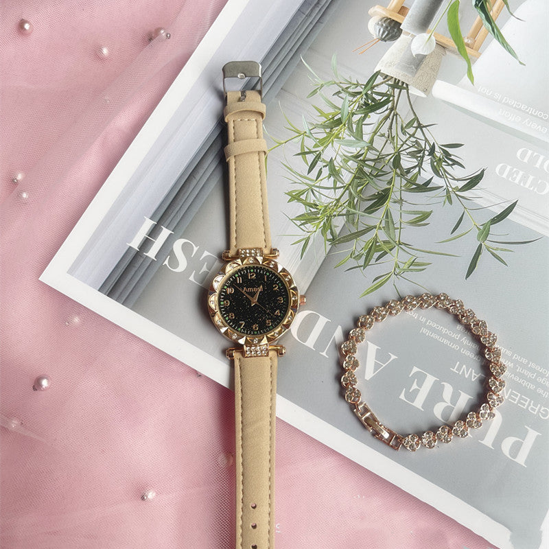 Starry Frosted Belt Watch Two-piece Set