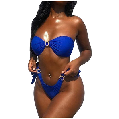 Ins Internet Celebrity Tube Top Push Up Blue Diamond Sexy Split-Badeanzug