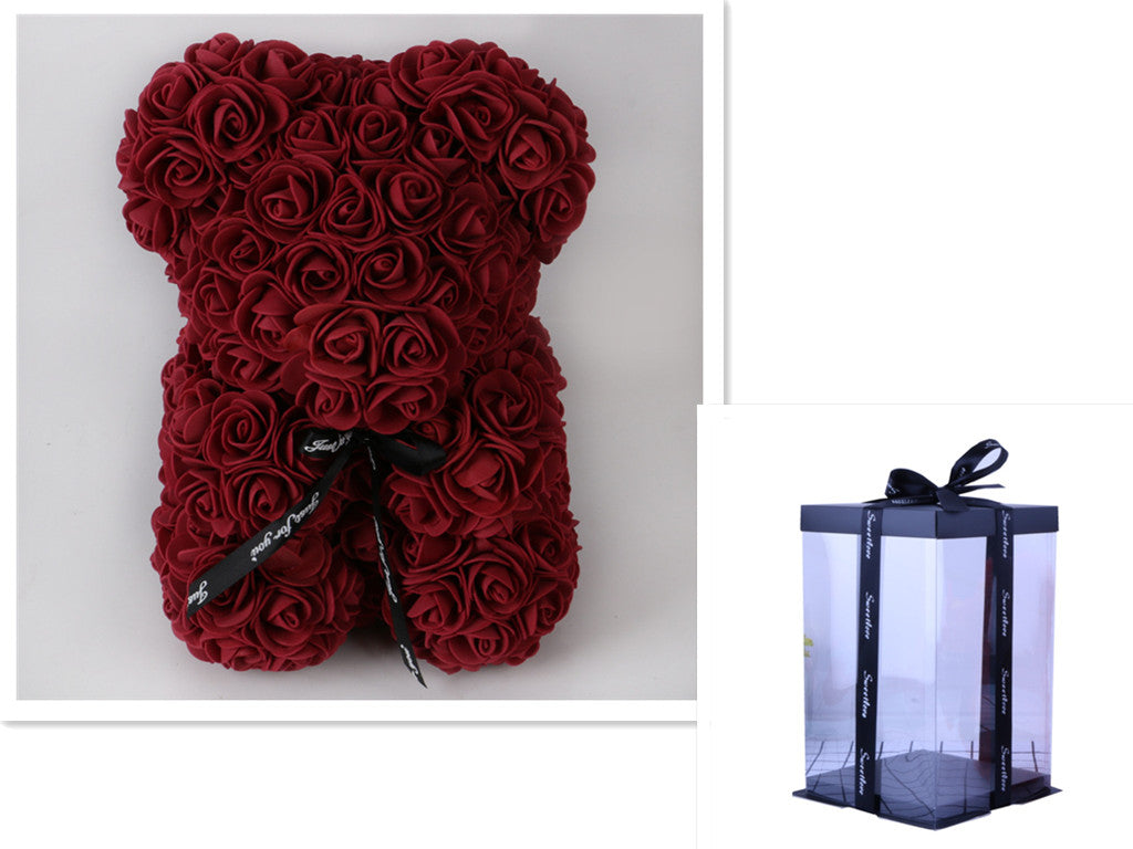 Valentinstagsgeschenk, Rosenbär, ewige Blume, Rosen-Teddybär, Bär aus PE-Schaum, 25 cm, Valentinstag