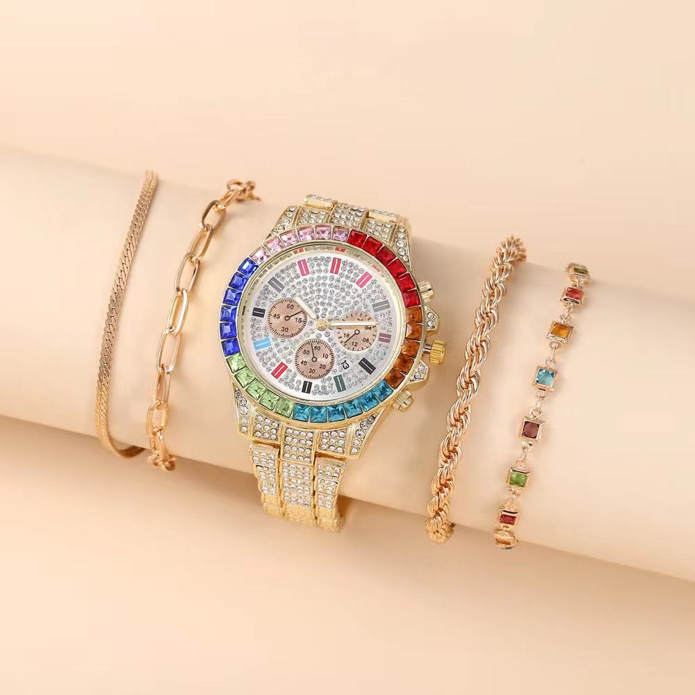 Reloj de pulsera con calendario único y diamantes de acero para mujer