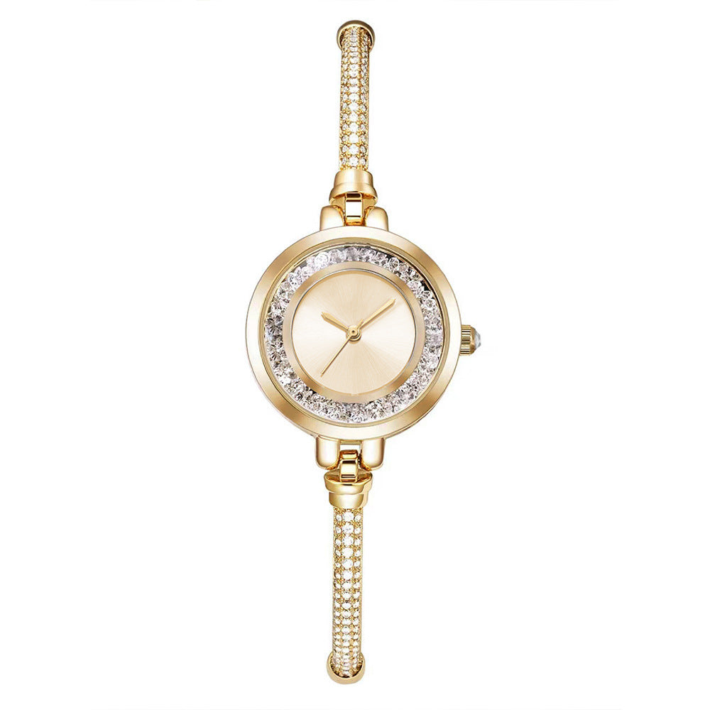 Damen-Armbanduhr mit dünnem Armband, Strass-Treibsand-Armbanduhr mit kleinem Zifferblatt, einziehbare, verstellbare Uhr
