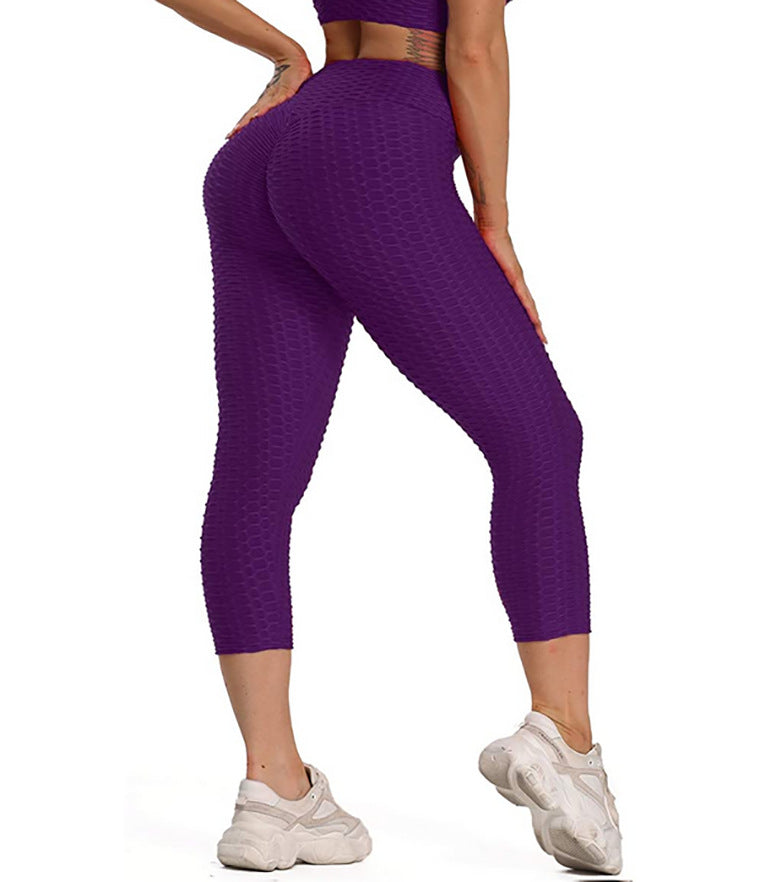 Pantalones de yoga de talle alto recortados para mujer Leggings de levantamiento de glúteos y caderas con burbujas