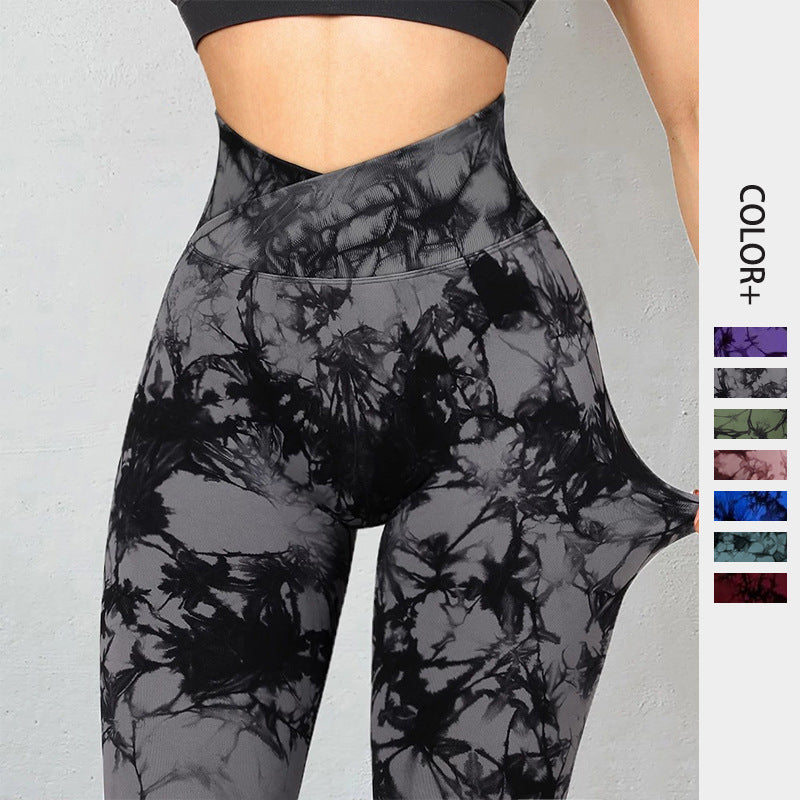 Nahtlose Tie-Dye-Leggings für Damen, Yoga-Hose, Push-Up, Sport, Fitness, Laufen, Fitnessstudio