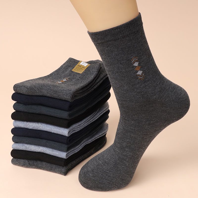 Men's Autumn And Winter Mid-calf Length Socks Black Wear-resistant Four Seasons