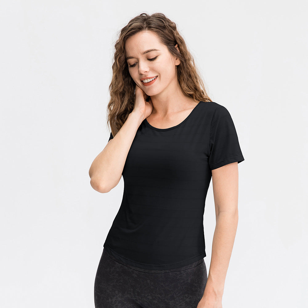 Ropa de Yoga holgada de primavera y verano para mujer, camiseta de manga corta de nailon transpirable para correr, Top deportivo informal para Fitness