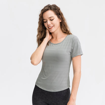 Ropa de Yoga holgada de primavera y verano para mujer, camiseta de manga corta de nailon transpirable para correr, Top deportivo informal para Fitness