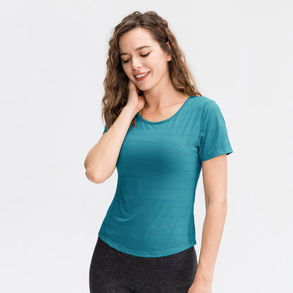 Ropa de Yoga holgada de primavera y verano para mujer, camiseta de manga corta de nailon transpirable para correr, Top deportivo informal para Fitness