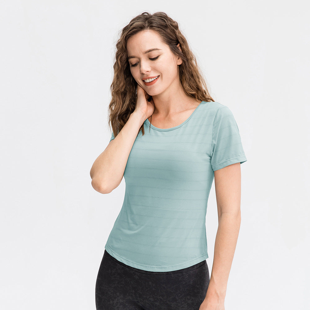 Ropa de Yoga holgada de primavera y verano para mujer, camiseta de manga corta de nailon transpirable para correr, Top deportivo informal para Fitness