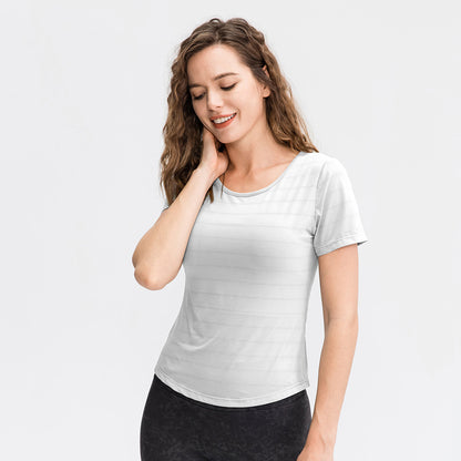 Ropa de Yoga holgada de primavera y verano para mujer, camiseta de manga corta de nailon transpirable para correr, Top deportivo informal para Fitness