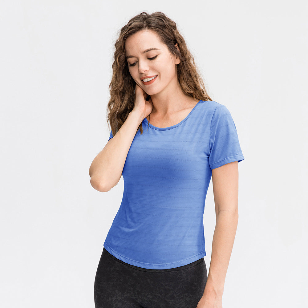 Ropa de Yoga holgada de primavera y verano para mujer, camiseta de manga corta de nailon transpirable para correr, Top deportivo informal para Fitness