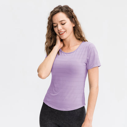 Spring Summer Loose Yoga Clothes Short Sleeve Women Nylon Ice Breathable Running Top Sports Casual Fitness T-shirt