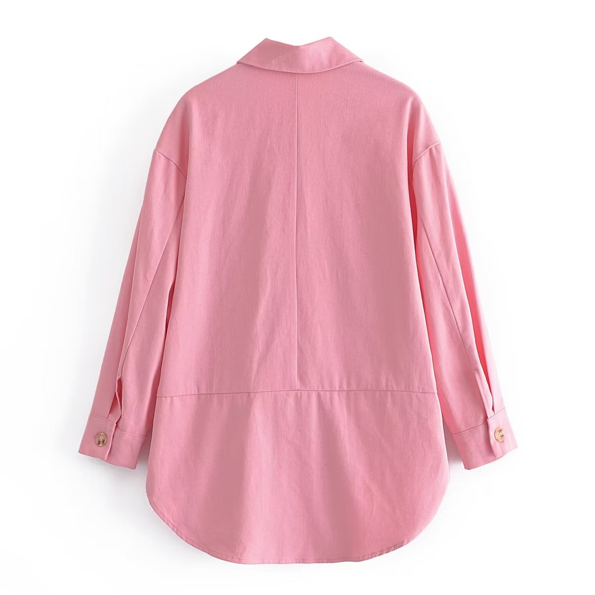 Women Single-Breasted Pocket Decoration Niche Age-Reducing Pink Shacket