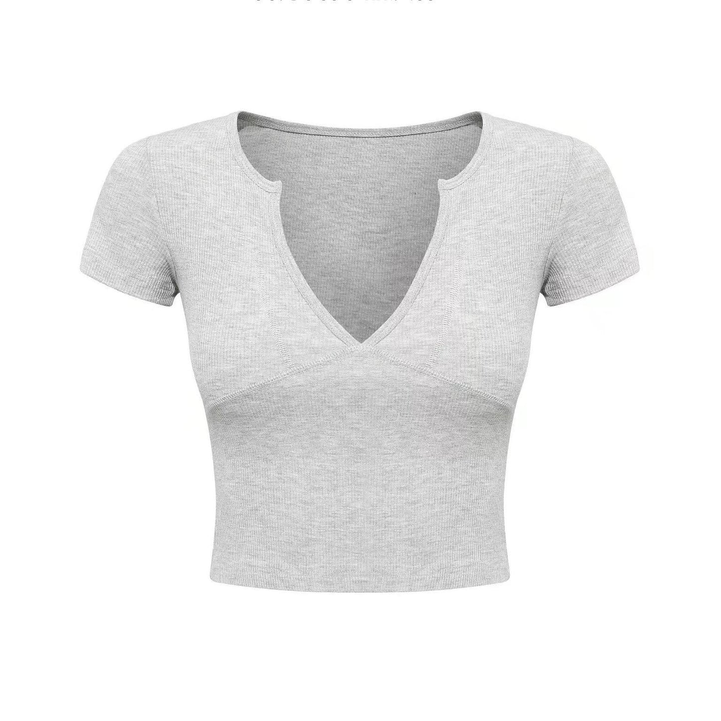 Camiseta recortada de manga corta con cuello en V para mujer, ropa interior Sexy Retro Sexy de manga corta, Top