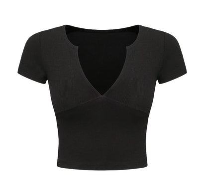 Kurzarm Cropped Sexy Fit V-Ausschnitt Abnehmen Damen Retro Sexy Kurzarm Unterwäsche T-Shirt Top