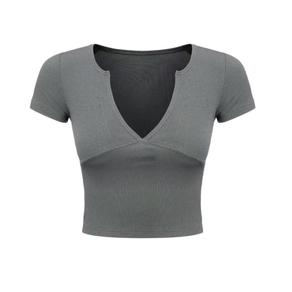 Short Sleeve Cropped Sexy Fit V-neck Slimming Women Retro Sexy Short Sleeve Underwear T shirt Top