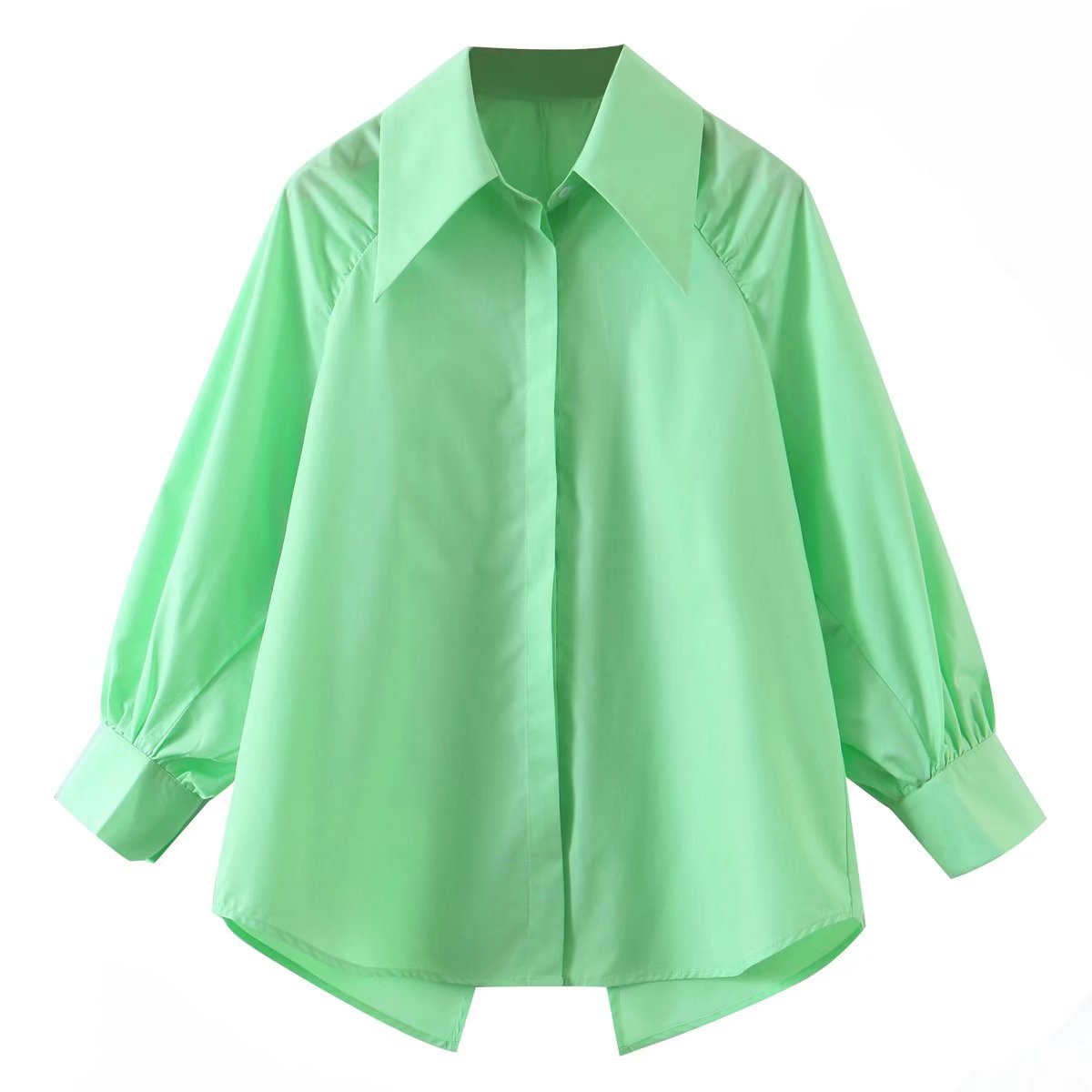 Summer Women Clothing Collared Long Sleeve Loose Solid Color Shirt Women