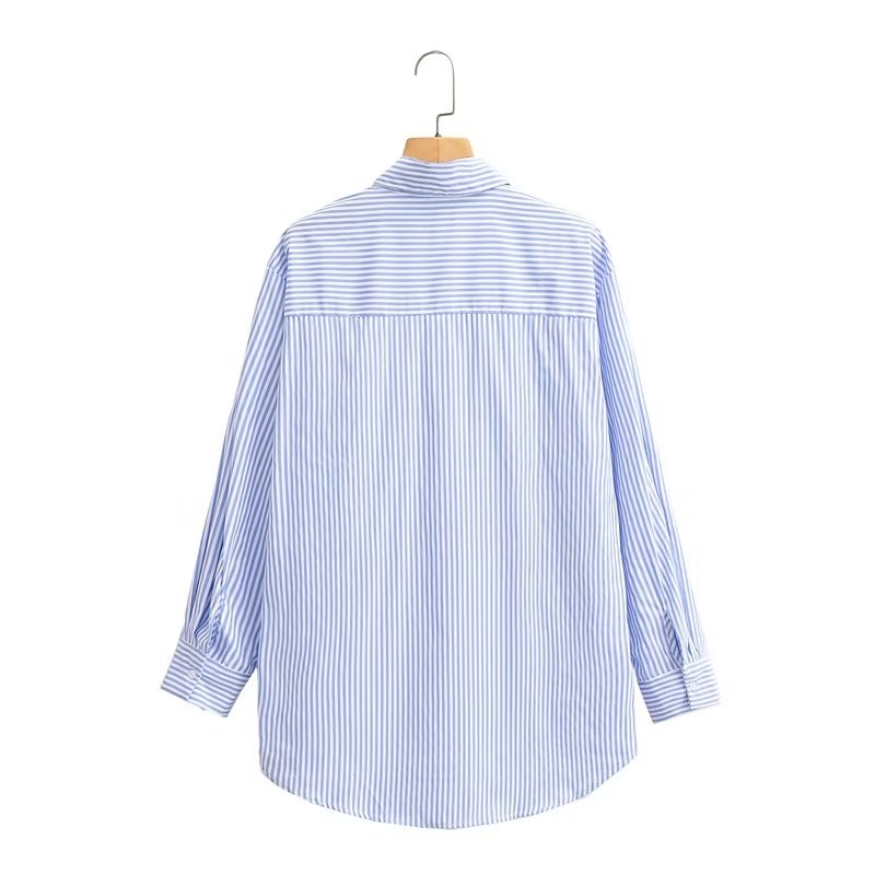 Camisa a rayas para mujer coreana, ropa informal de verano para la universidad, suelta, de manga larga