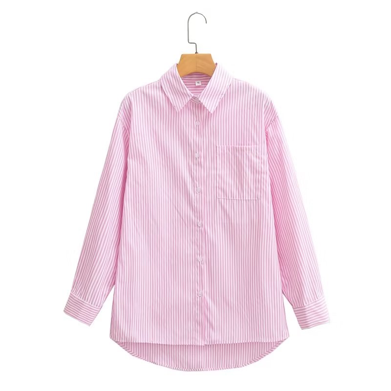 Camisa a rayas para mujer coreana, ropa informal de verano para la universidad, suelta, de manga larga