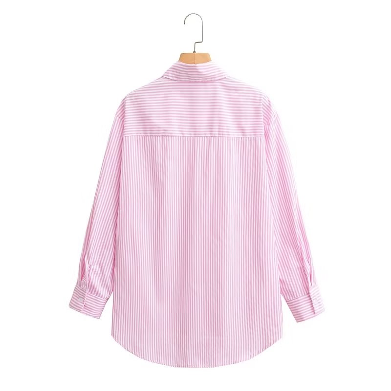 Camisa a rayas para mujer coreana, ropa informal de verano para la universidad, suelta, de manga larga