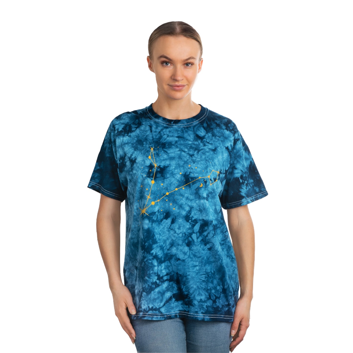 Constelación de estrellas de Piscis: camiseta con efecto tie-dye alienígena, cristal