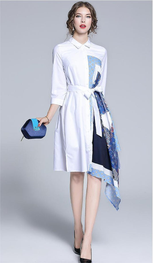 Vestido de manga 3/4 asimétrico irregular con estampado de almazuela nuevo para mujer Cinturón de entrega