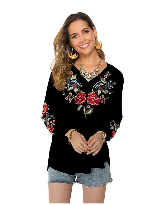 Camisa holgada de diseño para mujer, ropa de otoño para mujer, camisa bordada