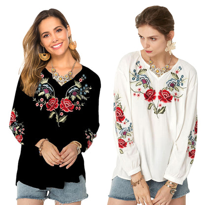 Loose Design Shirt Women Autumn Women Clothing Embroidered Shirt