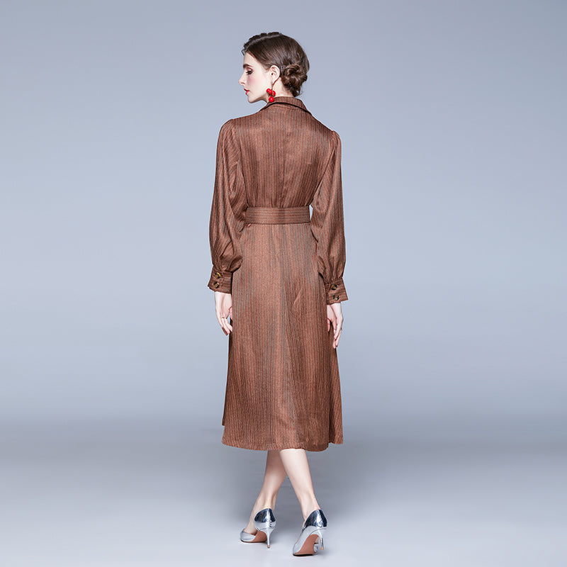 Women A Line Shirt Collared Midi Dress