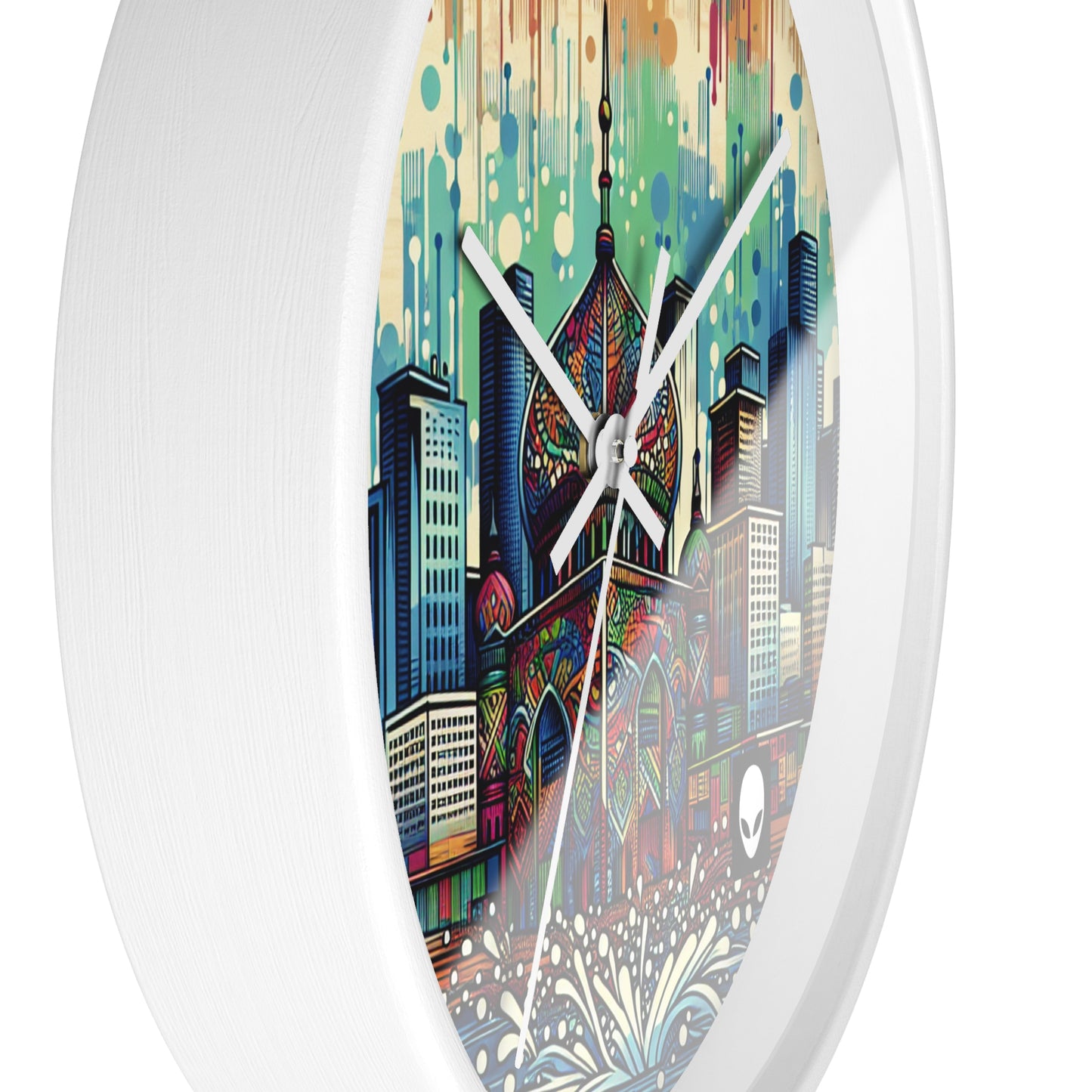 "Bright City: Ein Farbtupfer in der Skyline" - Die Alien Wanduhr im Street Art / Graffiti Style