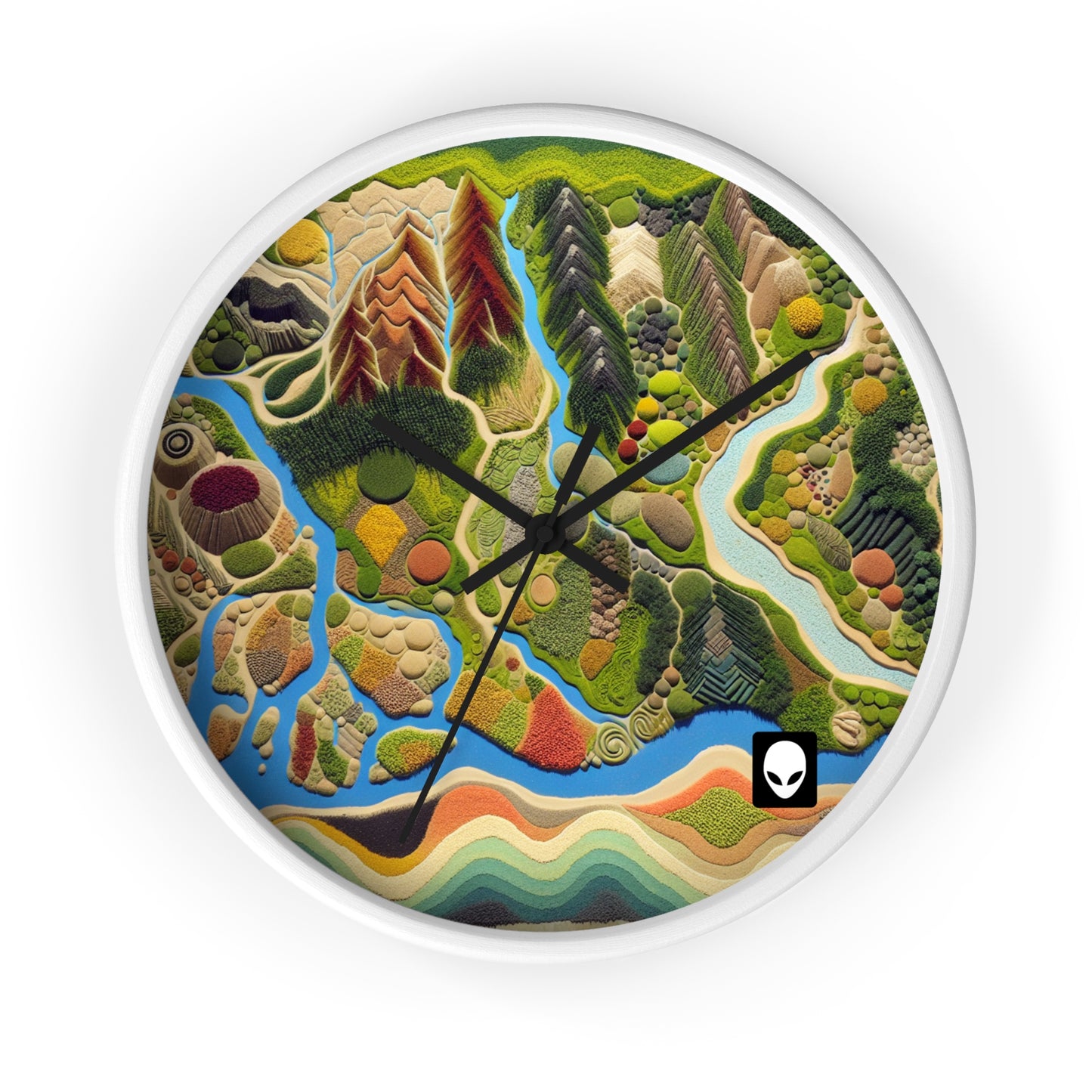 "Mapping Mother Nature: Crafting a Living Mural of Our Region". - The Alien Wall Clock Land Art Style