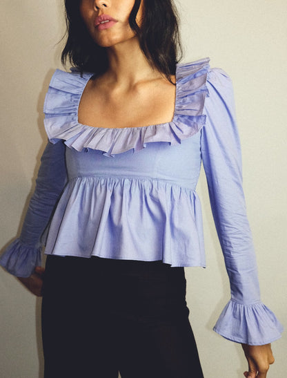 Summer Wind Women Solid Color Long Sleeve Ruffled Shirt