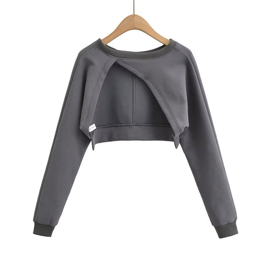 Suéter suelto para mujer, blusa asimétrica irregular corta de cintura alta para otoño e invierno