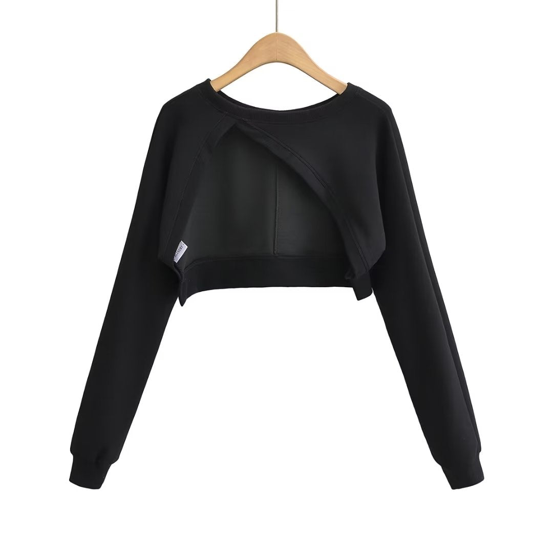 Pullover Loose Sweater Women Autumn Winter High Waist Short Irregular Asymmetric Blouse