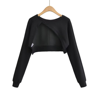 Suéter suelto para mujer, blusa asimétrica irregular corta de cintura alta para otoño e invierno