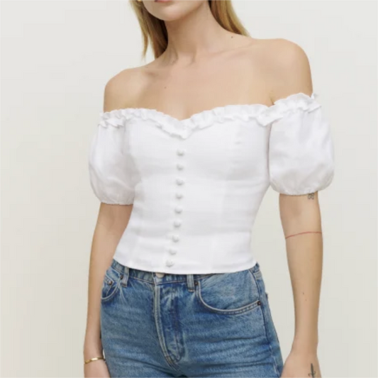 Sommer Slim Fit Abnehmen Holzohr Sexy Off Neck Puffärmel Shirt Top