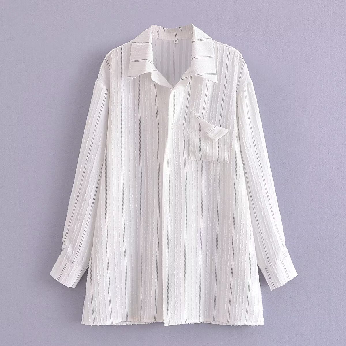 Loose Lazy Missing Mid Length White Striped Shirt Long Sleeve Top Women