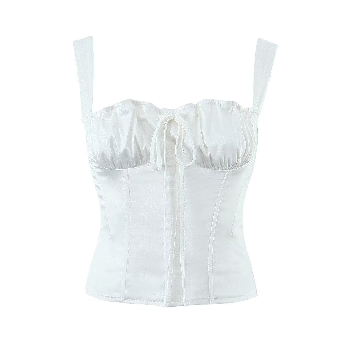 Knitted Lace up Bow Suspenders Vest Women Winter Women Clothing White Liner Boning Corset Waist Top