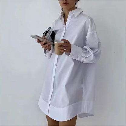 Spring Girls All Matching Solid Color Mid Length Shirt Outer Wear Women