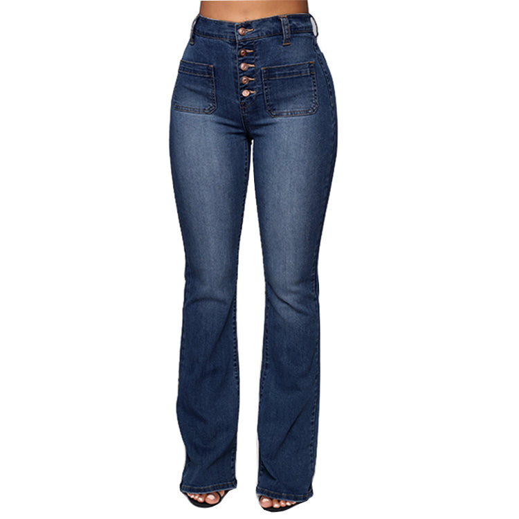 Women Jeans Clinch Patch Pocket Washed Trousers Jeans