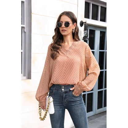 Blusa corta de gasa con encaje color rosa liso con explosiones para primavera y verano para mujer