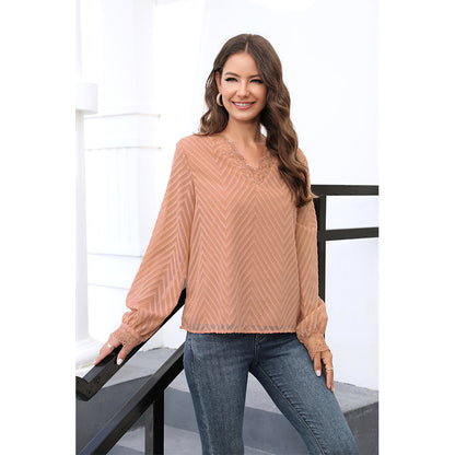 Blusa corta de gasa con encaje color rosa liso con explosiones para primavera y verano para mujer