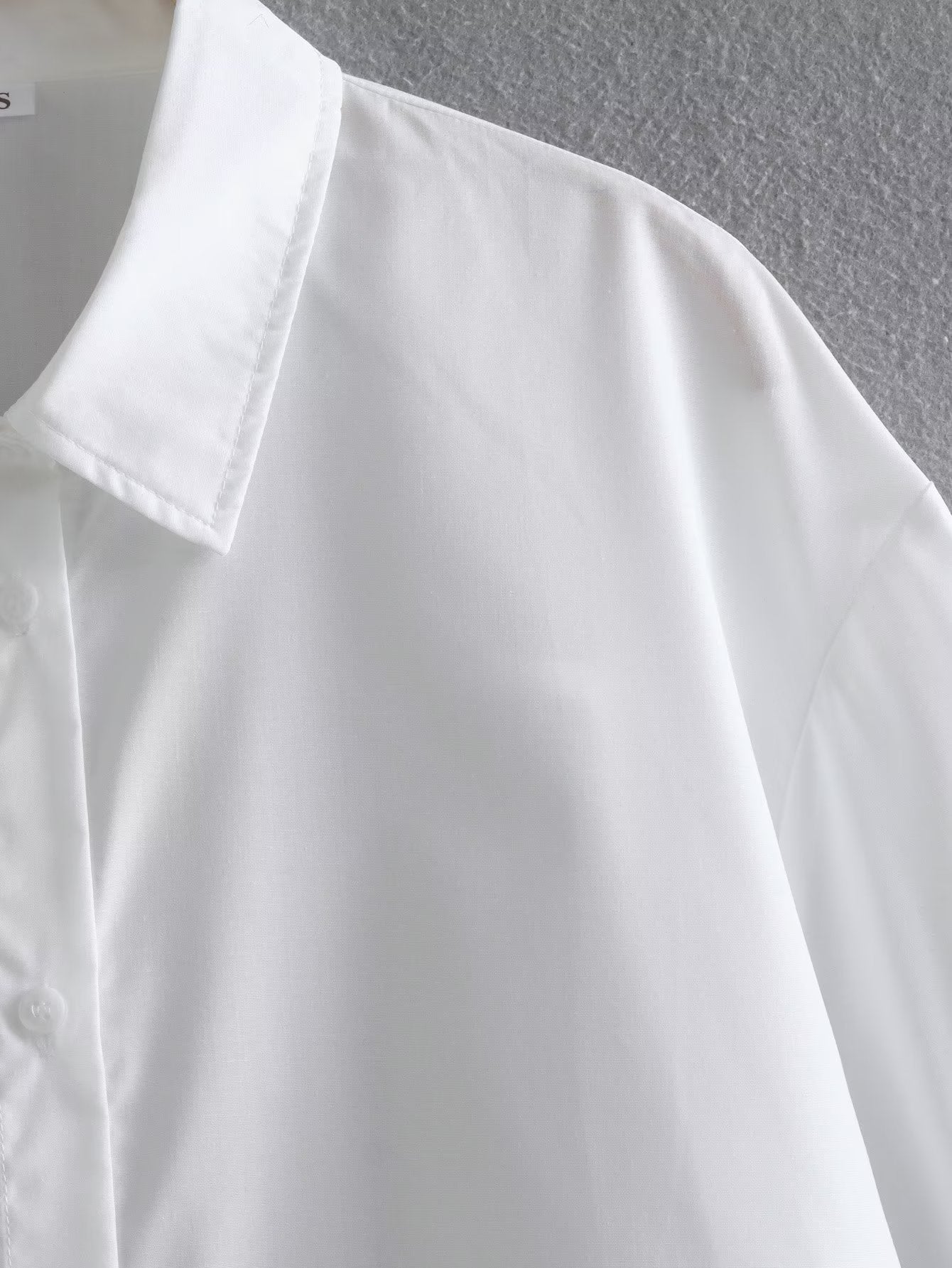 Summer White Polo Collar Solid Color Single Pocket Long Sleeve Shirt Women