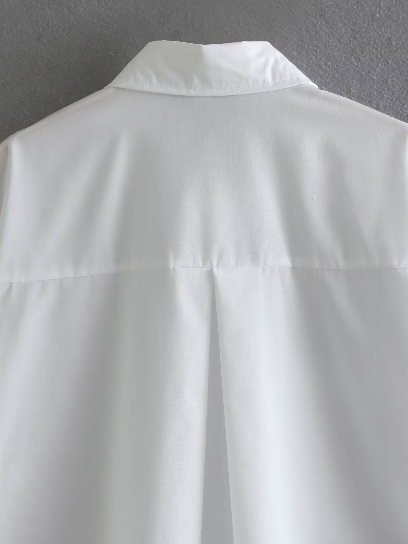 Summer White Polo Collar Solid Color Single Pocket Long Sleeve Shirt Women