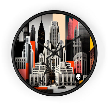 "A Contrast of Times: Classic Art Deco Skyscrapers and a Modern Cityscape" - The Alien Wall Clock Art Deco Style