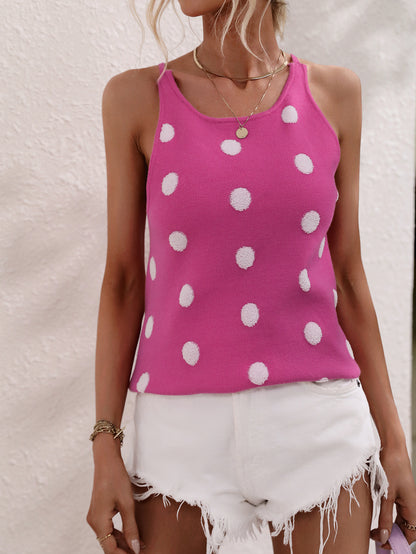 Spring Summer Polka Dot Slim Fit Tied Sexy Backless Women Knitwear