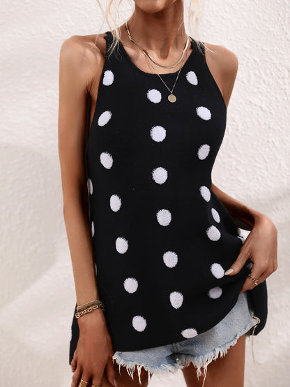 Spring Summer Polka Dot Slim Fit Tied Sexy Backless Women Knitwear