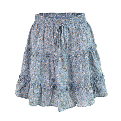 HighWaist Ruffles Floral Skirt Printed Beach A line Skirt