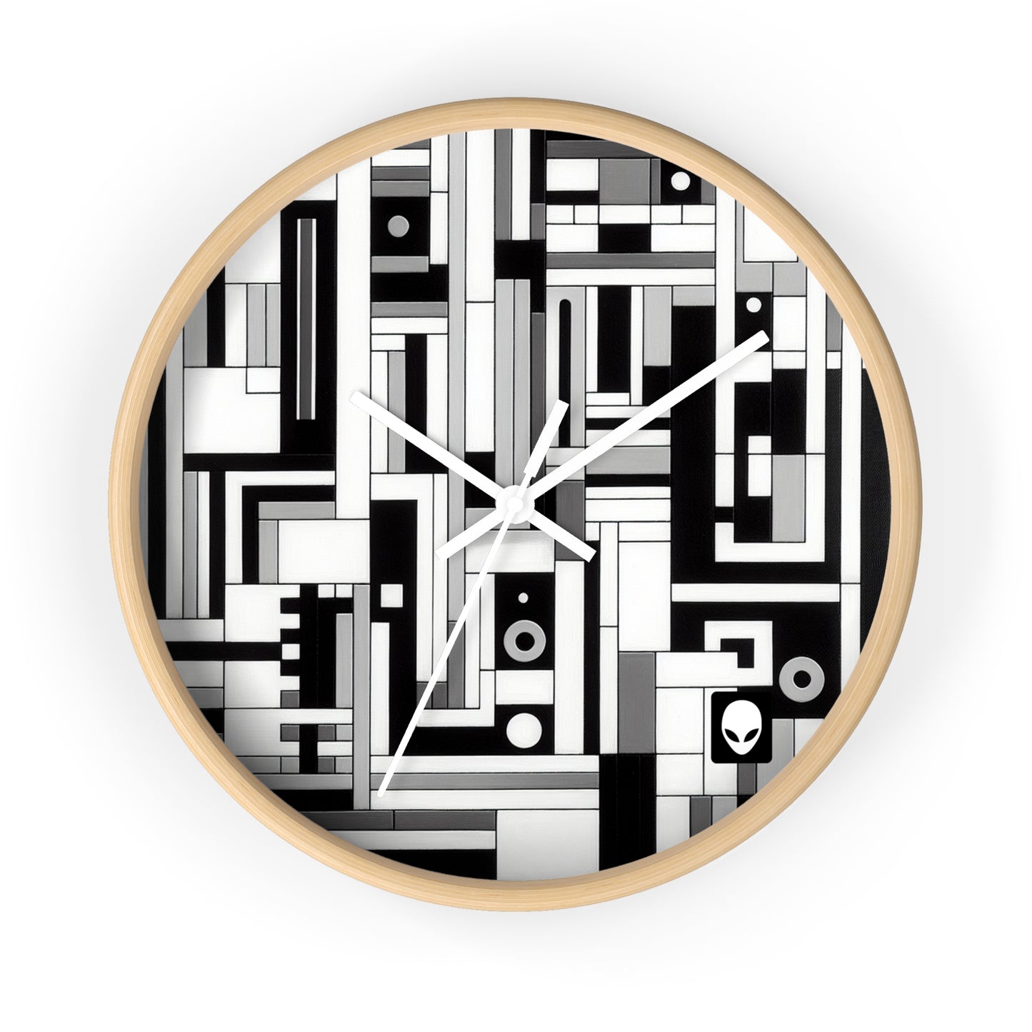 "De Stijl in Black and White" - The Alien Wall Clock De Stijl Style