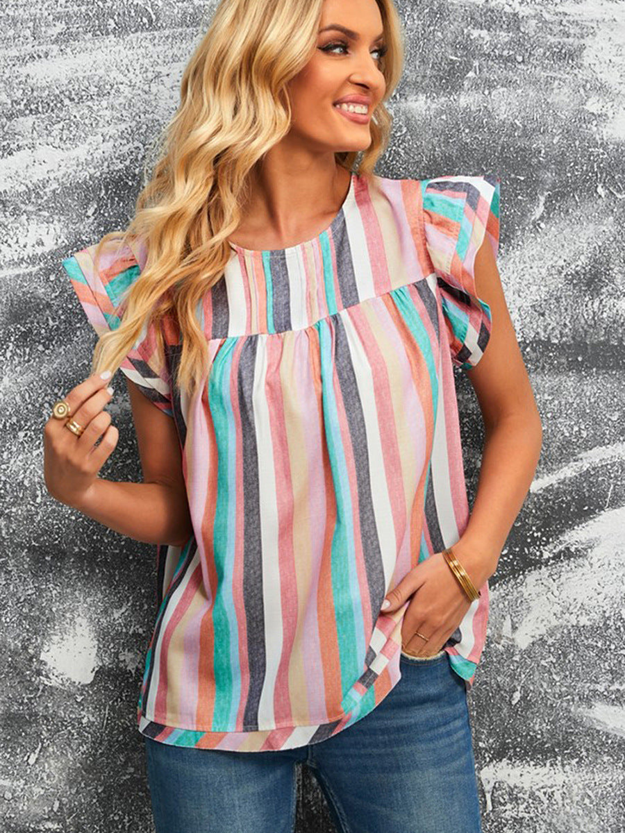 Camiseta holgada con mangas largas y rayas verticales para mujer