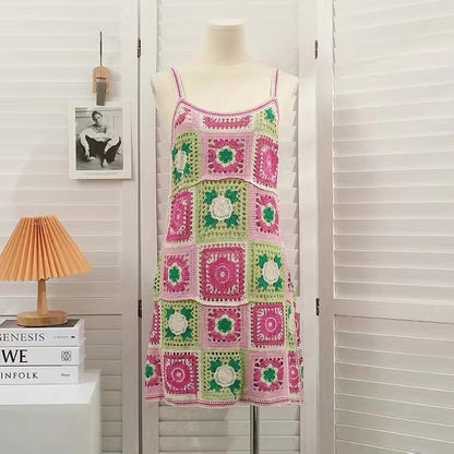 Vestido de tirantes de ganchillo vintage bohemio de verano para mujer